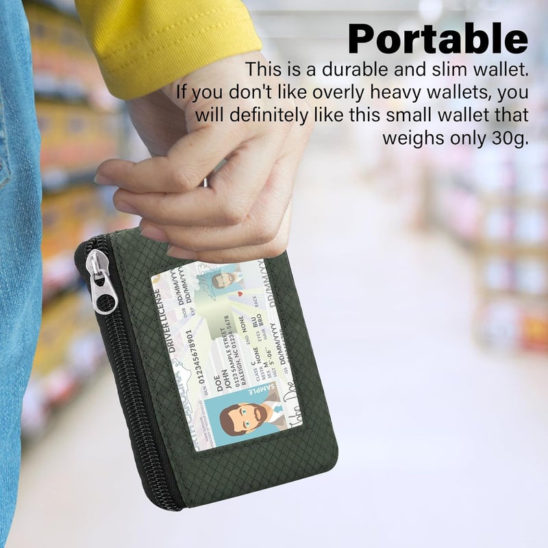 ZHOMA Minimalist RFID Wallet with Lanyard, Multi-Functional ID Case with 2 Zipper Pockets and Key Chain for Men and Women, Tactical Badge Pouch Cards Holder, Coin Purse for Travel Sports - Black&Army - Image 2